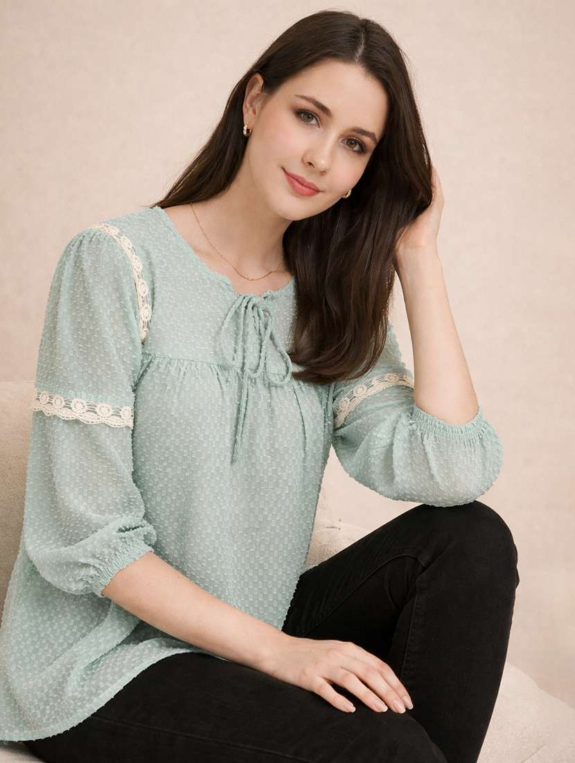 women self designed tie-up neck a-line top - 22357996 -  Standard Image - 1