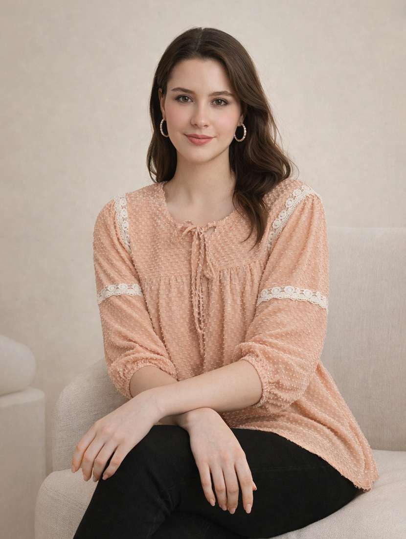 women self designed tie-up neck a-line top - 22357997 -  Standard Image - 1