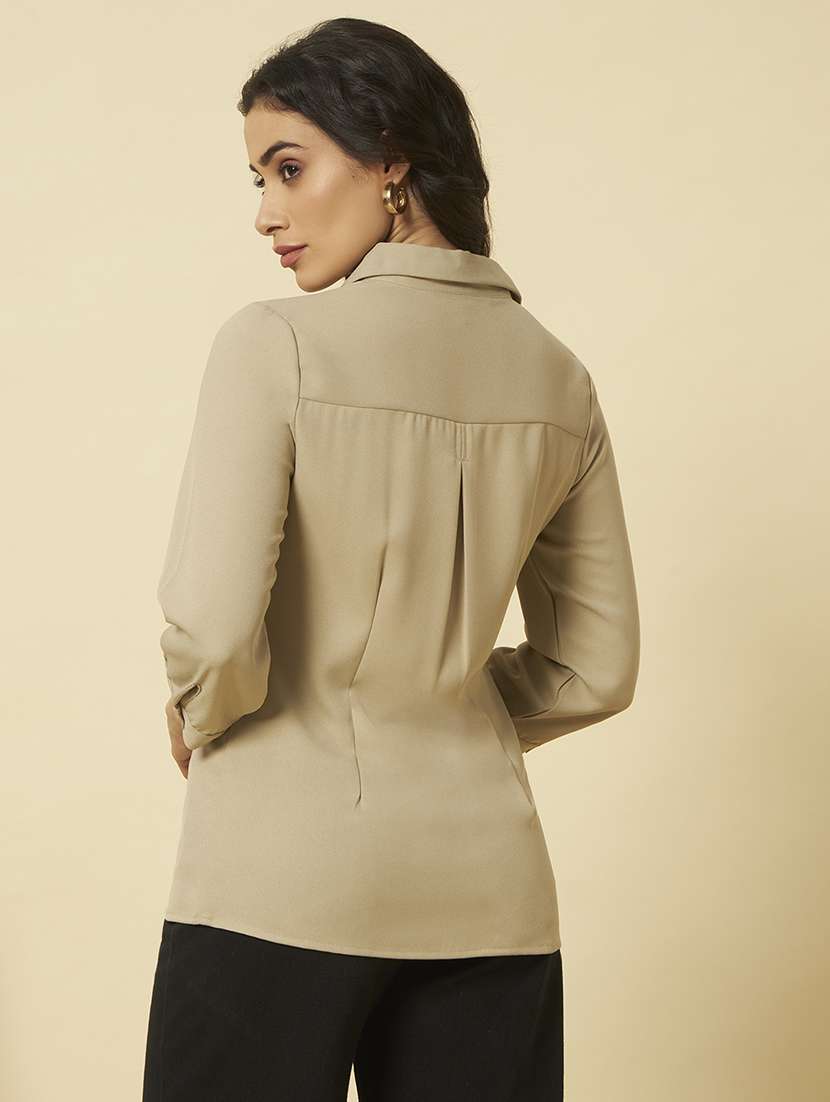 women solid collared three quarter sleeve shirt - 22358000 -  Standard Image - 4