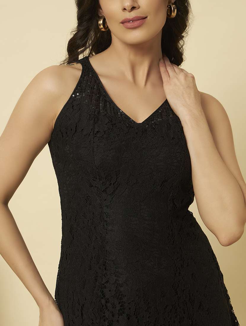 women self designed sleeveless lace a-line dress - 22358064 -  Standard Image - 4