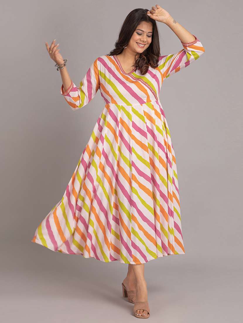 women leheriya three quarter sleeve flared kurta - 22358069 -  Standard Image - 1