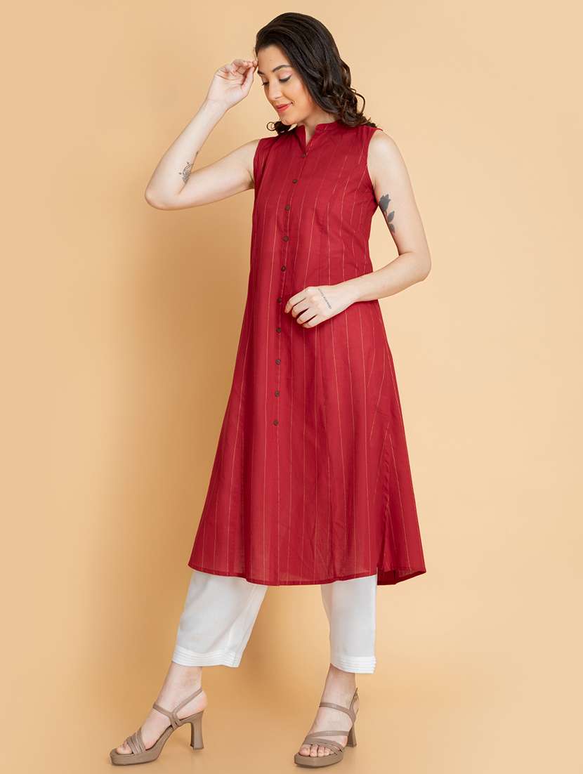 women striped sleeveless a-line kurta - 22358070 -  Standard Image - 6
