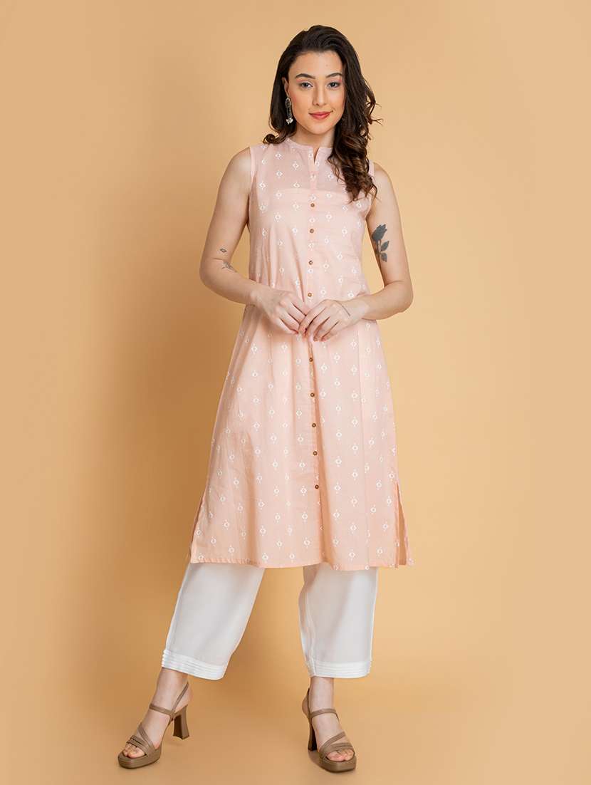 women geometric sleeveless a-line kurta