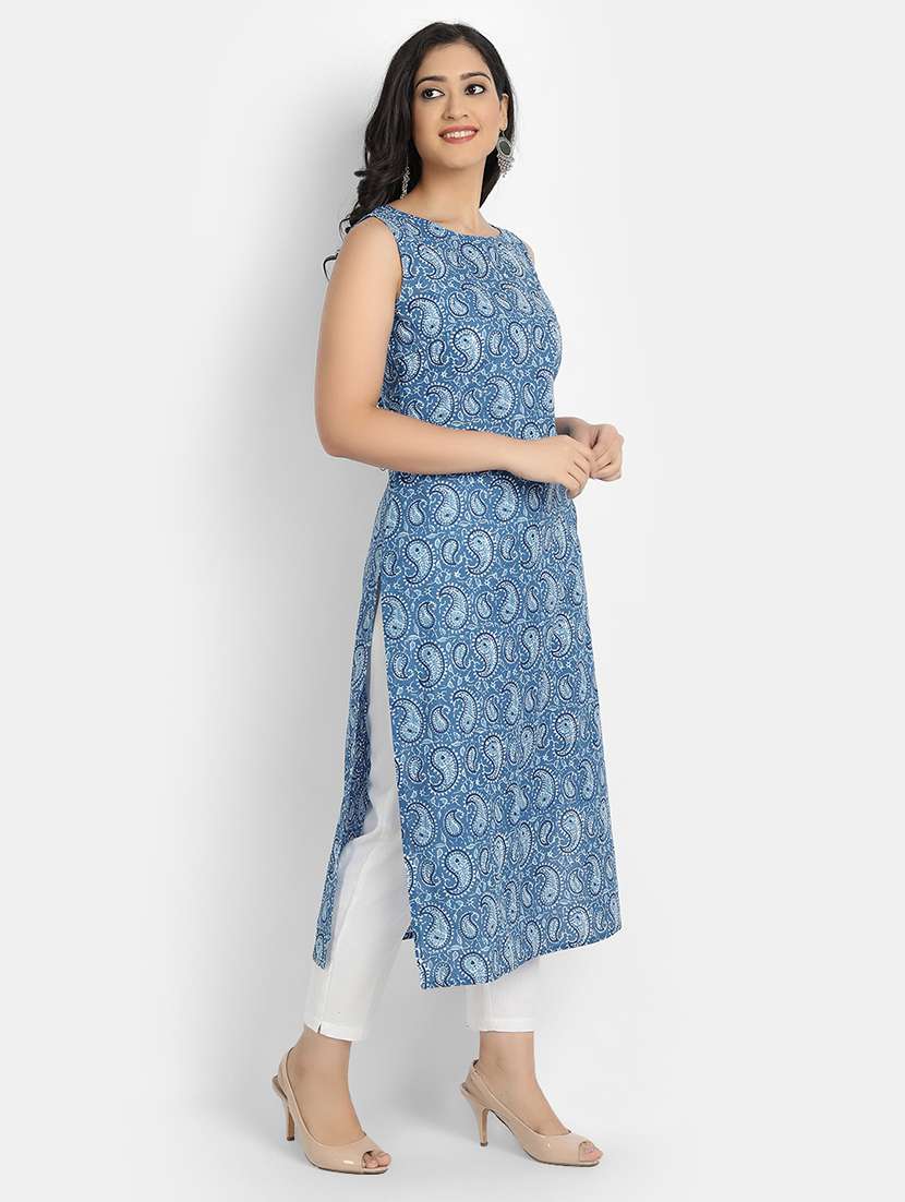 women paisley sleeveless straight kurta - 22358072 -  Standard Image - 1