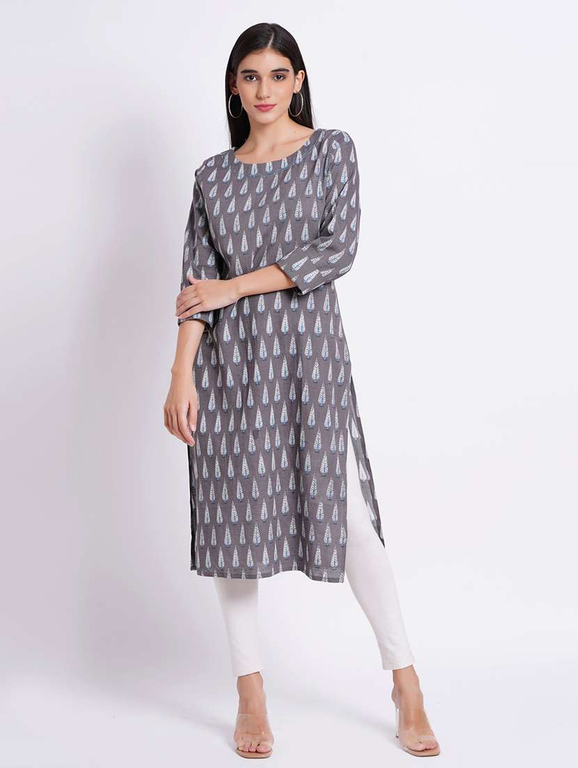 women printed three quarter sleeve straight kurta - 22358073 -  Standard Image - 1