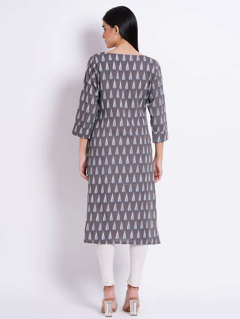 women printed three quarter sleeve straight kurta - 22358073 -  Standard Image - 4