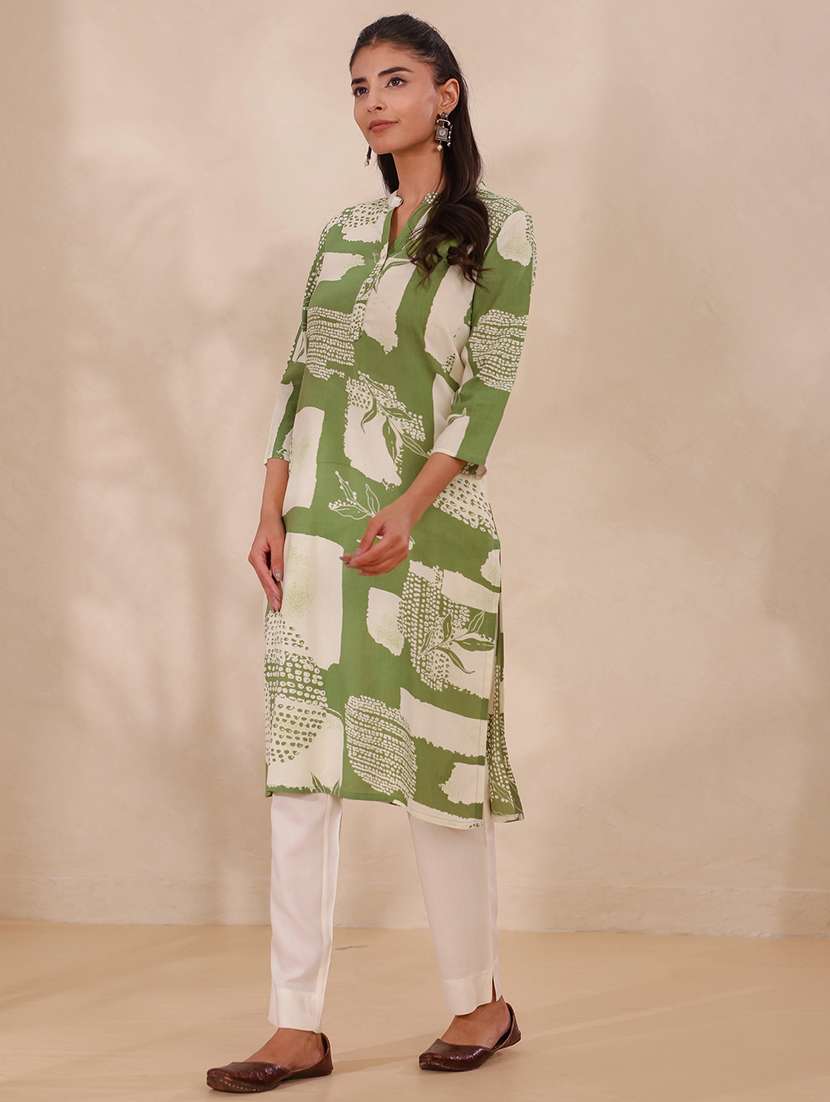 women printed three quarter sleeve straight kurta - 22358077 -  Standard Image - 1