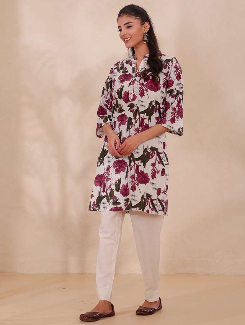 women floral printed three quarter sleeve straight kurta - 22358079 -  Standard Image - 1