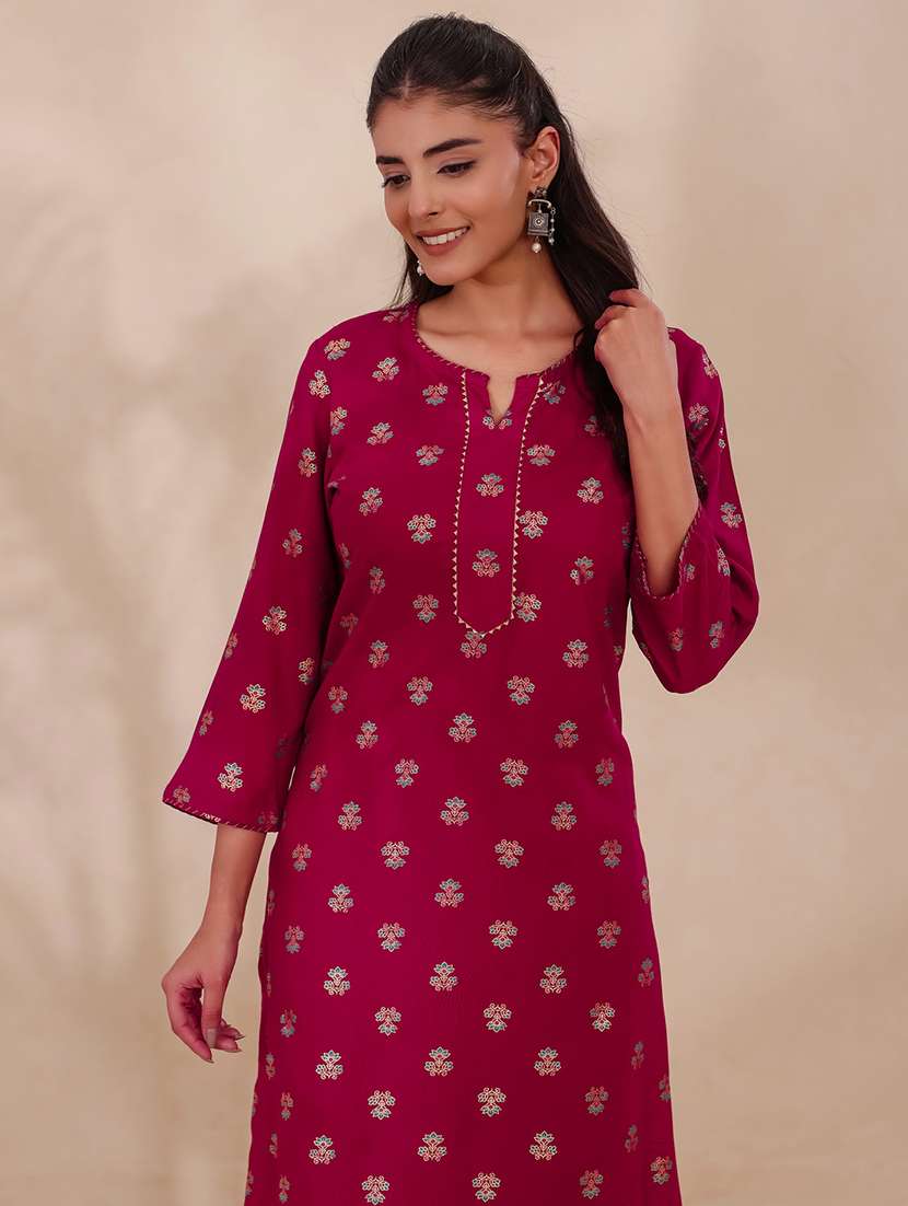 women printed three quarter sleeve straight kurta - 22358082 -  Standard Image - 4