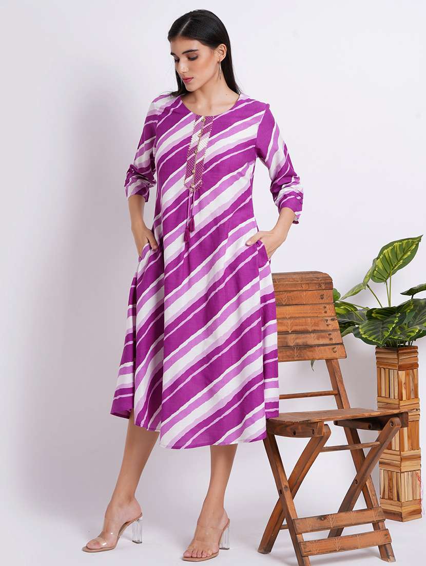 women leheriya three quarter sleeve a-line ethnic dress - 22358141 -  Standard Image - 1