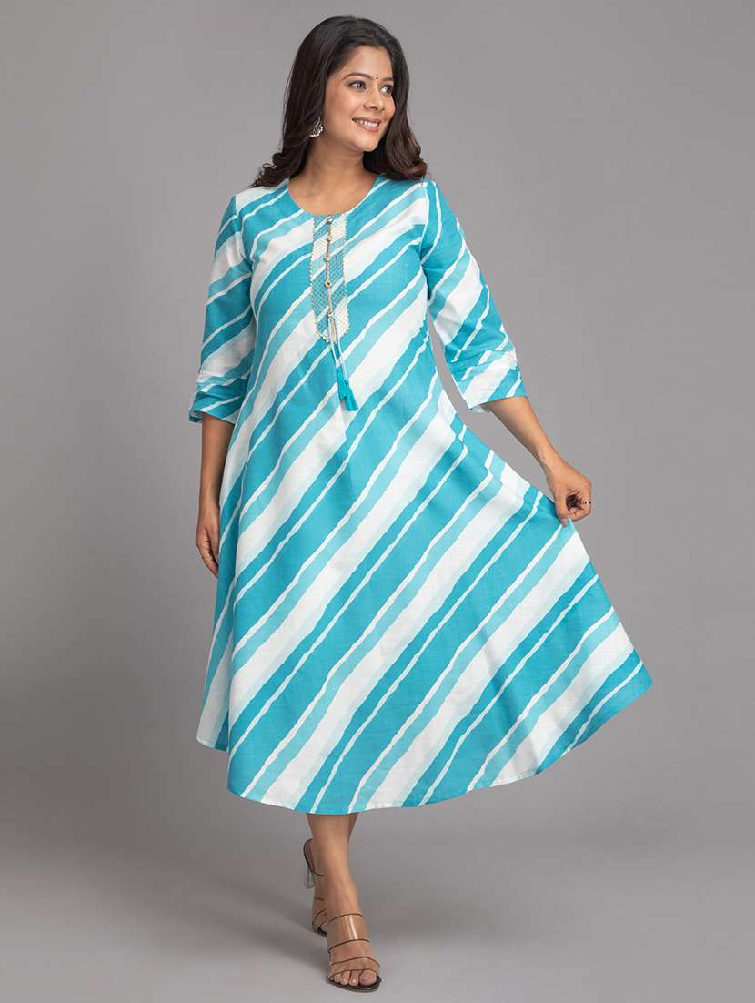 women leheriya three quarter sleeve a-line ethnic dress - 22358142 -  Standard Image - 1