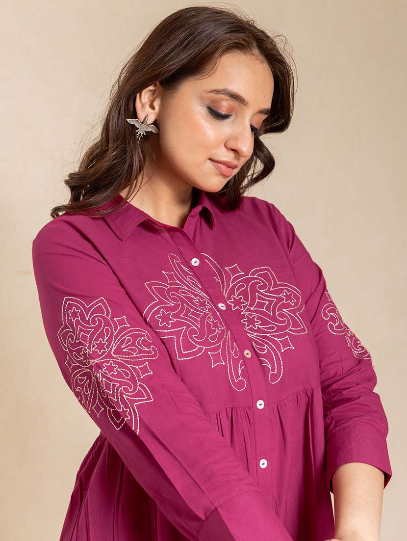 women solid with work three quarter sleeve tiered ethnic dress - 22358144 -  Standard Image - 4
