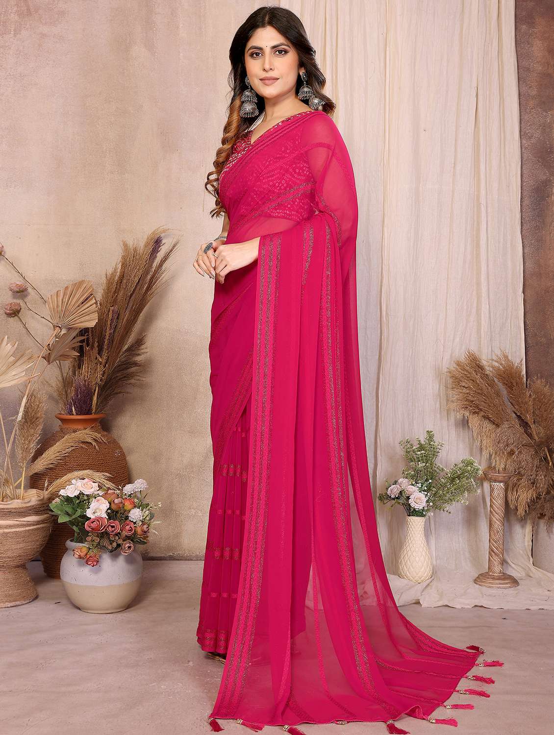 women striped embellished  saree with blouse - 22358158 -  Standard Image - 1