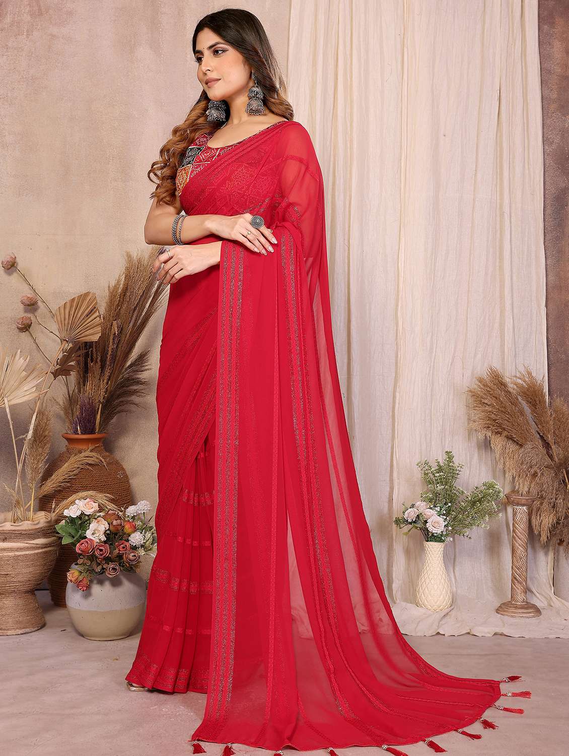 women striped embellished  saree with blouse - 22358160 -  Standard Image - 1
