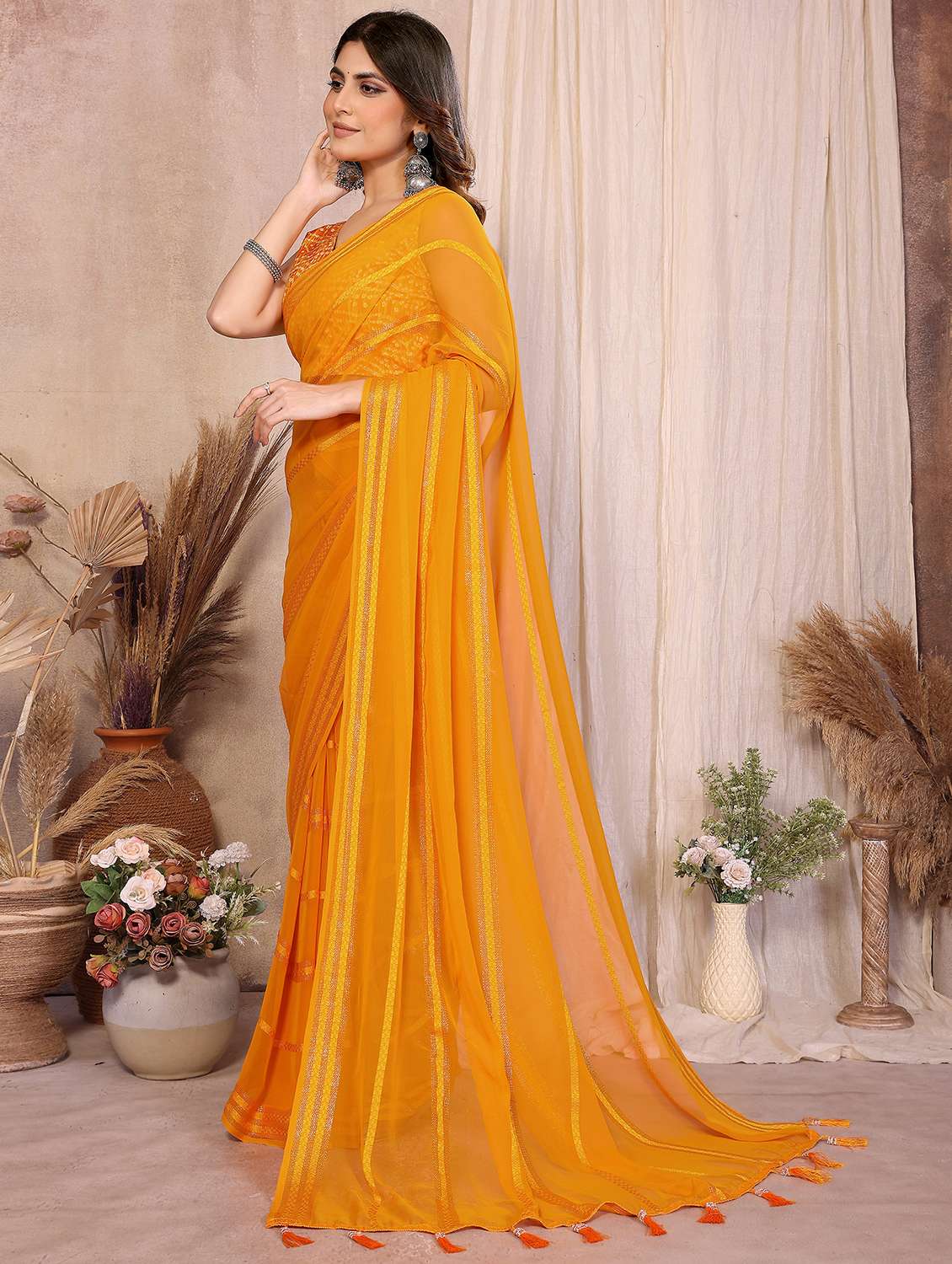 women striped embellished  saree with blouse - 22358162 -  Standard Image - 1