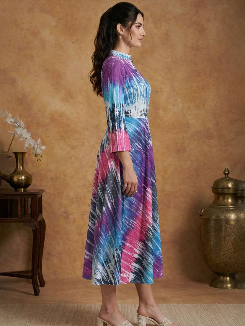 women printed three quarter sleeve fit & flare ethnic dress - 22358168 -  Standard Image - 1