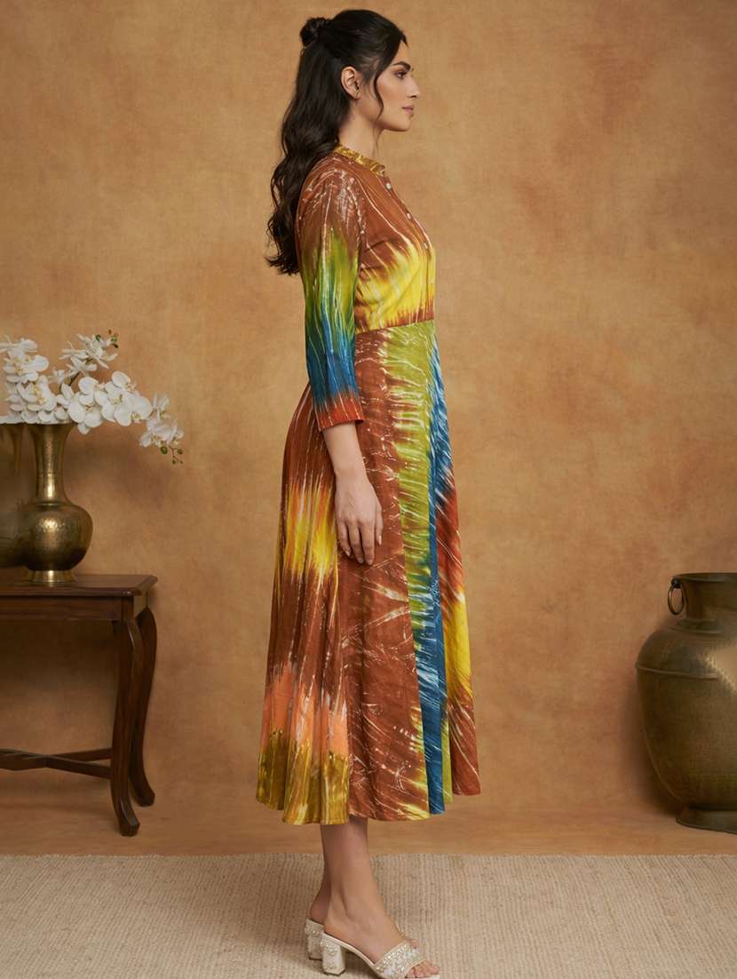 women printed three quarter sleeve fit & flare ethnic dress - 22358169 -  Standard Image - 1