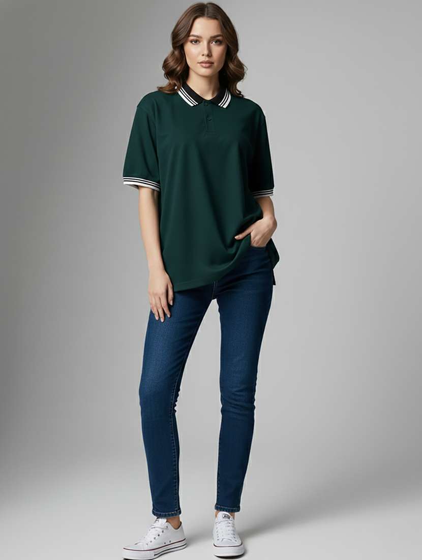 women solid short sleeve oversized polo t-shirt - 22358196 -  Standard Image - 4