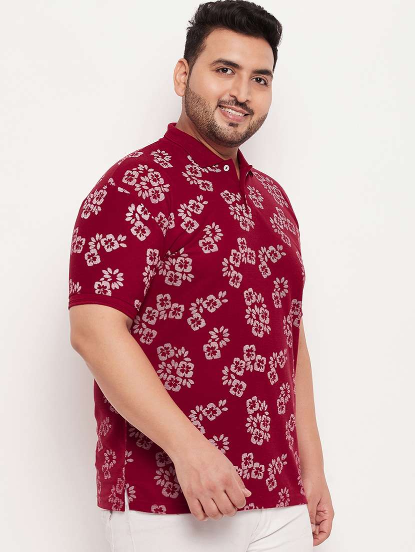 men plus size floral short sleeve regular fit polo t-shirt - 22358525 -  Standard Image - 1