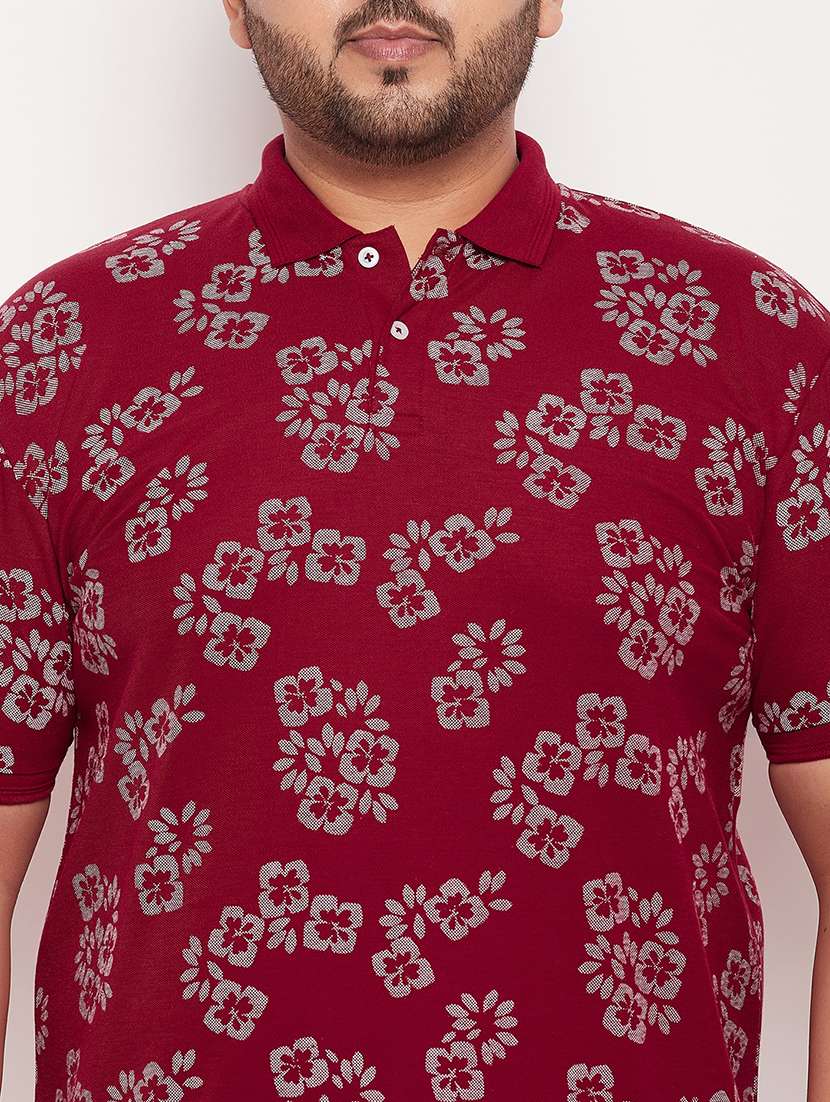 men plus size floral short sleeve regular fit polo t-shirt - 22358525 -  Standard Image - 4