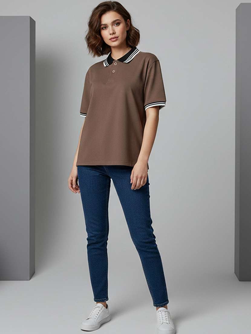 women solid short sleeve oversized polo t-shirt - 22358557 -  Standard Image - 4