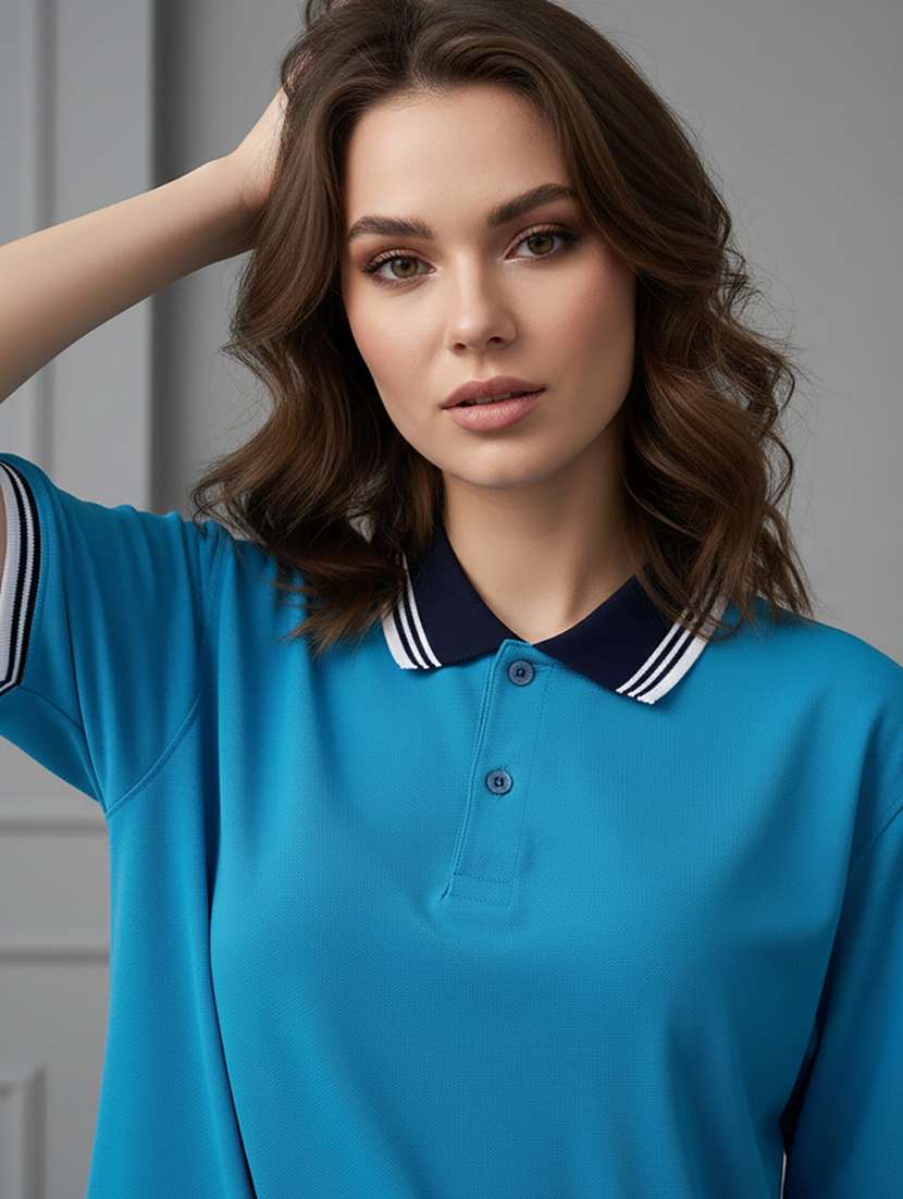 women solid short sleeve oversized polo t-shirt - 22358562 -  Standard Image - 4