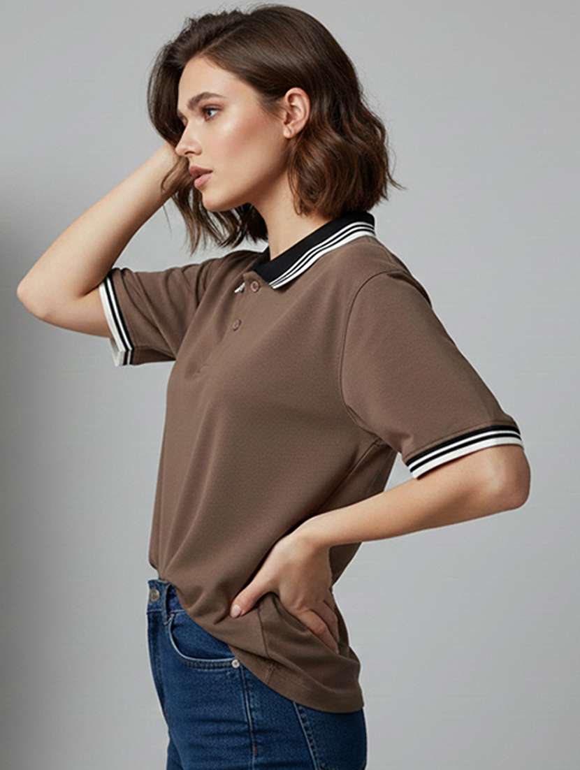 women solid short sleeve oversized polo t-shirt - 22358568 -  Standard Image - 1