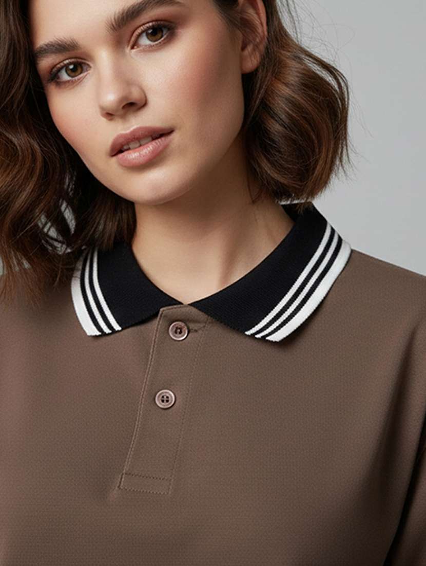 women solid short sleeve oversized polo t-shirt - 22358568 -  Standard Image - 4