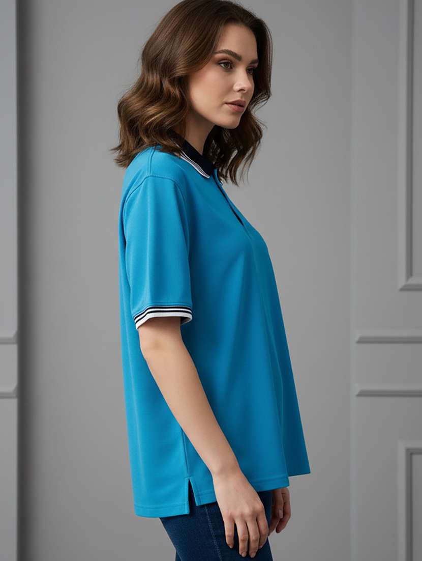 women solid short sleeve oversized polo t-shirt - 22358573 -  Standard Image - 1