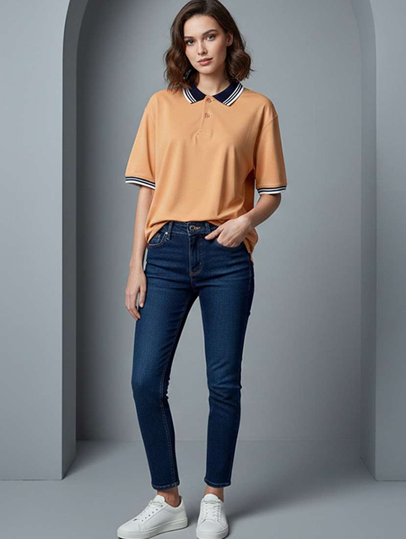 women solid short sleeve oversized polo t-shirt - 22358574 -  Standard Image - 4