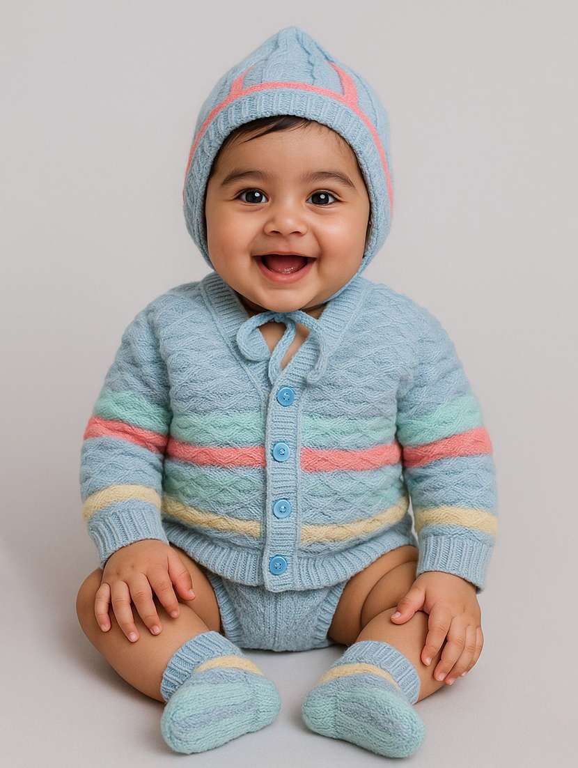 Kids Self Designed Sweater With Woolen Socks & Cap - 22358599 -  Standard Image - 1