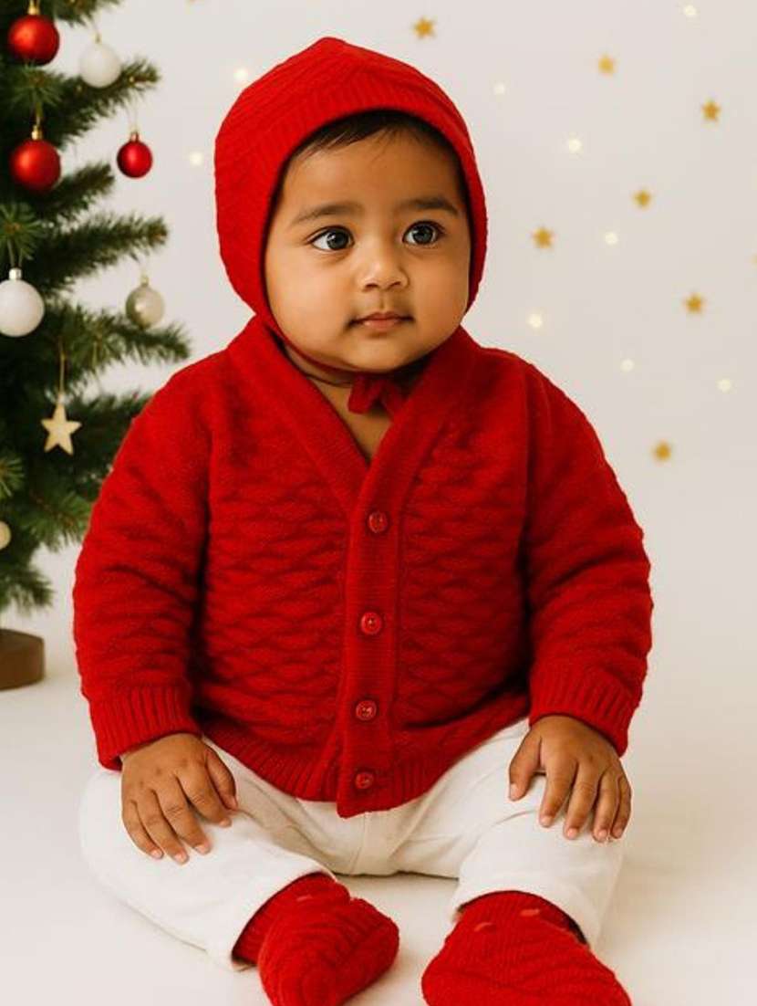 kids self designed sweater with woolen scoks & cap - 22358621 -  Standard Image - 1