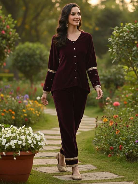 women gota detailed top and trouser co-ord set - 22358679 -  Standard Image - 1