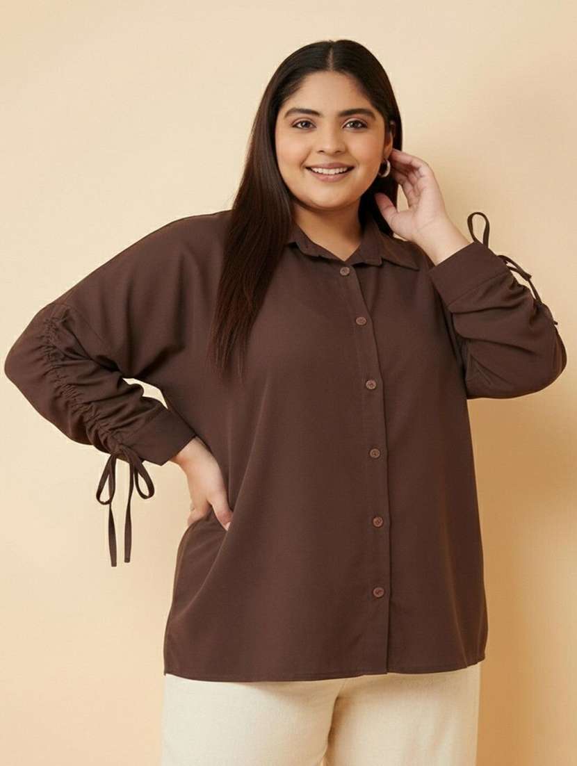 women plus size solid long sleeve regualr fit shirt