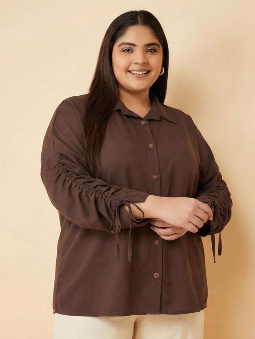 women plus size solid long sleeve regualr fit shirt - 22358719 -  Standard Image - 1