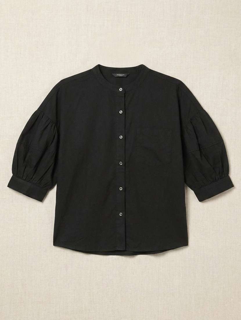 women solid puff sleeve regualr fit shirt - 22358720 -  Standard Image - 4