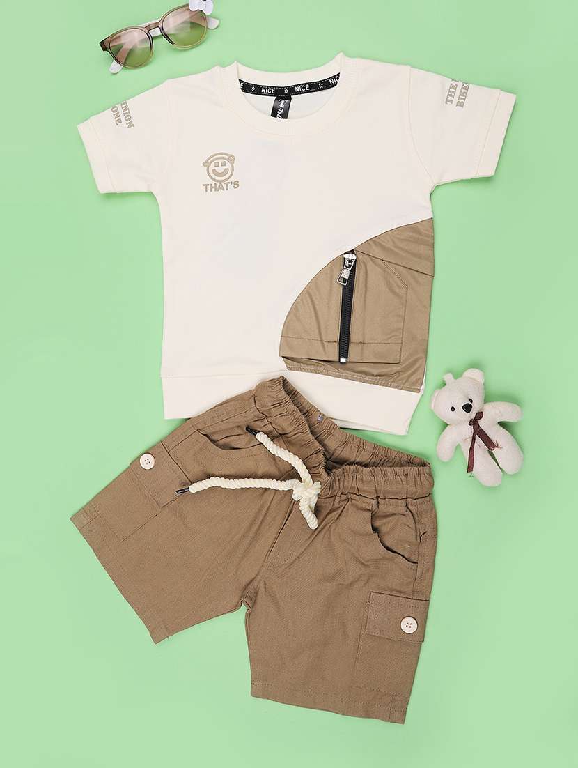 boys solid round neck t-shirt and shorts set - 22358980 -  Standard Image - 1