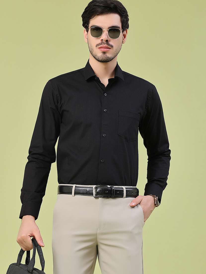 men self design long sleeve slim fit formal shirt