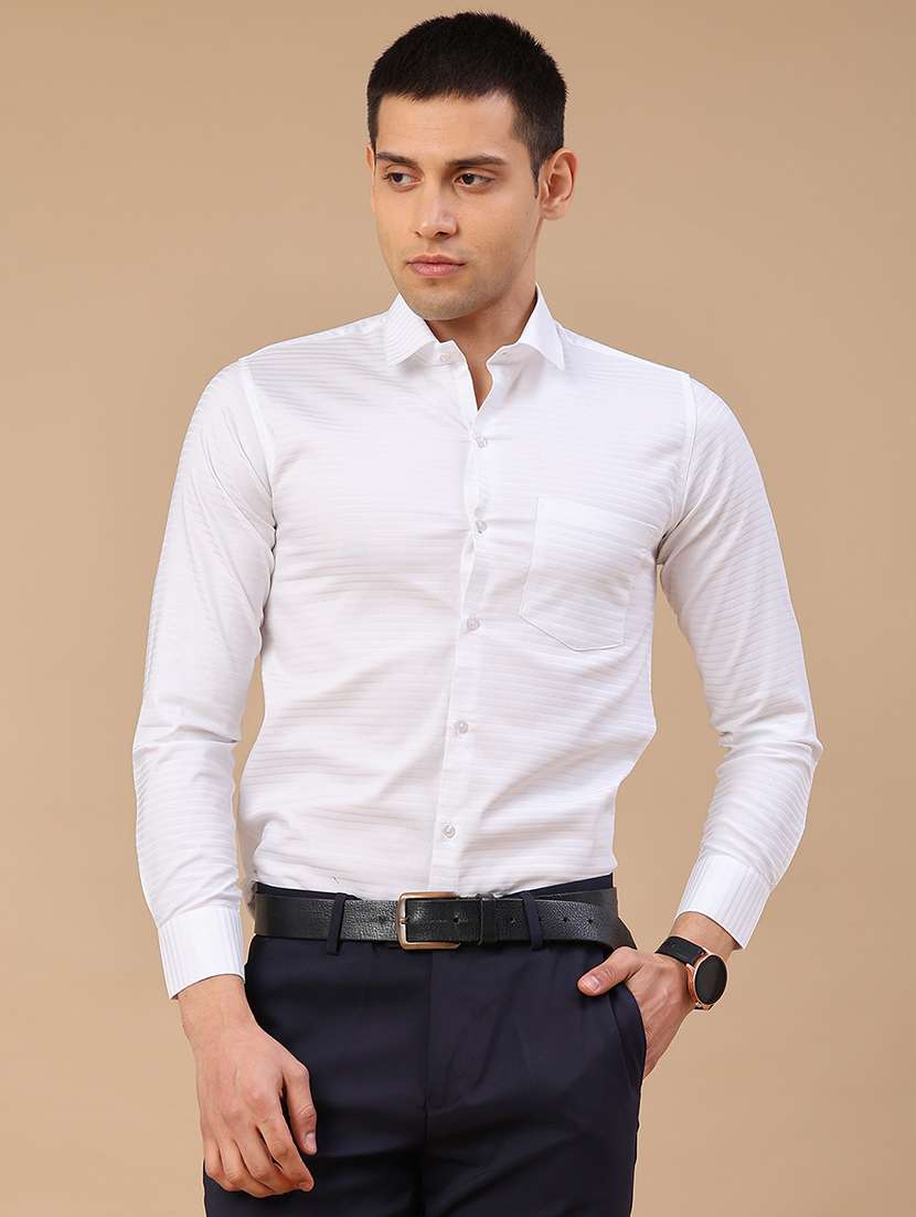 men self design long sleeve slim fit formal shirt