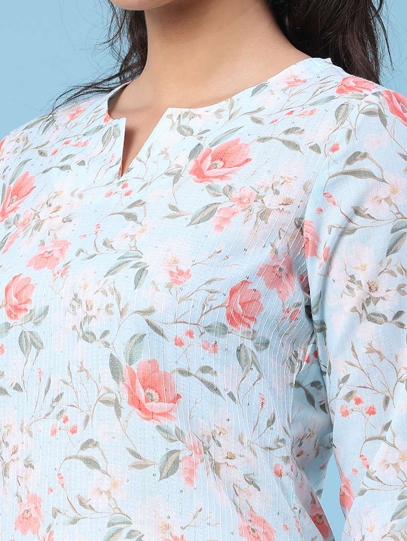women printed three quarter sleeve straight kurta - 22359412 -  Standard Image - 1