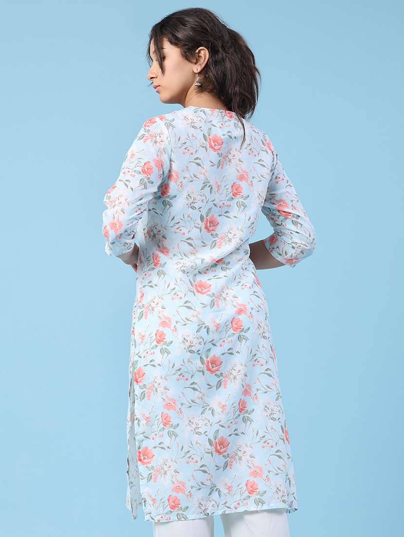 women printed three quarter sleeve straight kurta - 22359412 -  Standard Image - 4