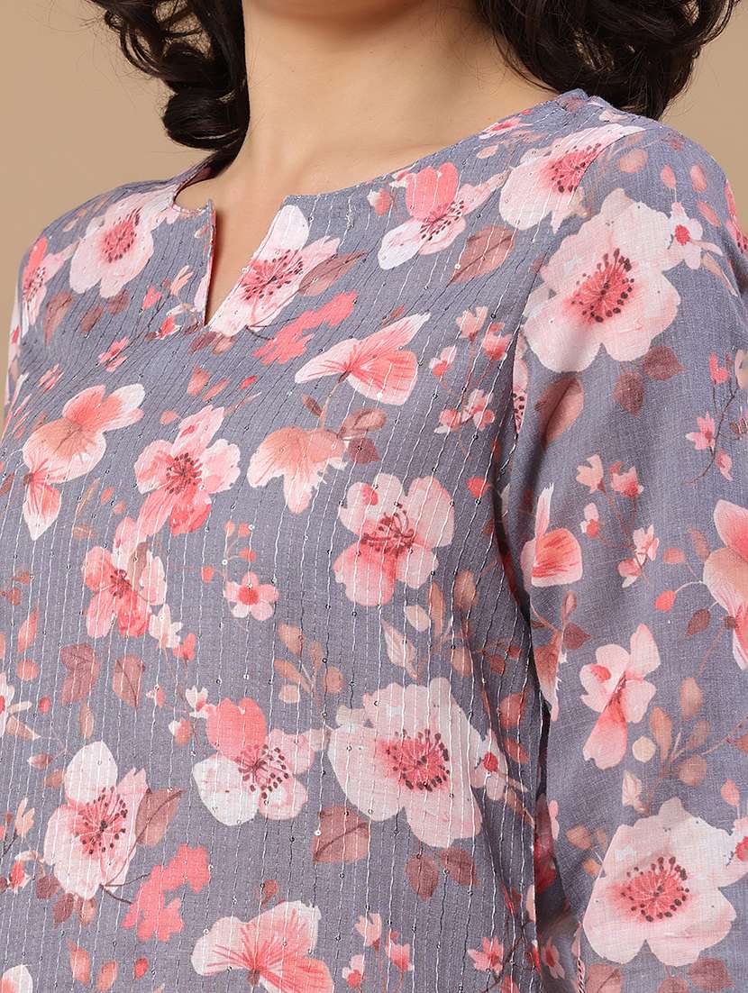 women printed three quarter sleeve straight kurta - 22359414 -  Standard Image - 1