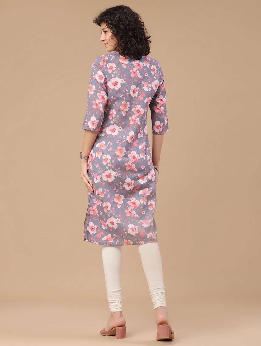 women printed three quarter sleeve straight kurta - 22359414 -  Standard Image - 4