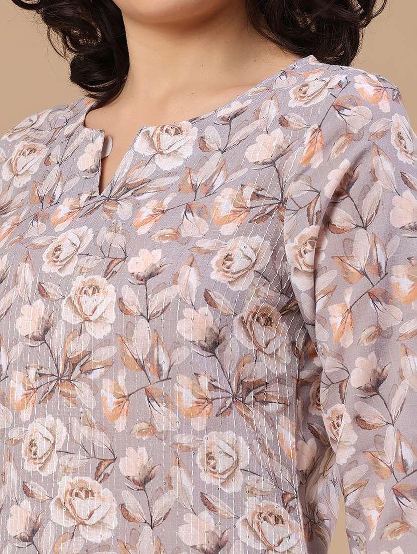 women printed three quarter sleeve straight kurta - 22359415 -  Standard Image - 1