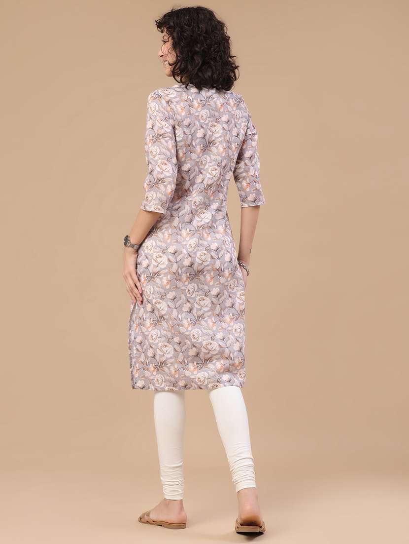 women printed three quarter sleeve straight kurta - 22359415 -  Standard Image - 4