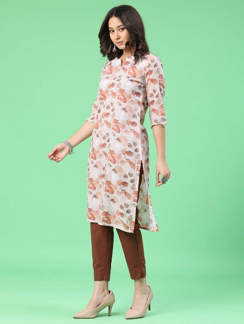 women printed three quarter sleeve straight kurta - 22359416 -  Standard Image - 4
