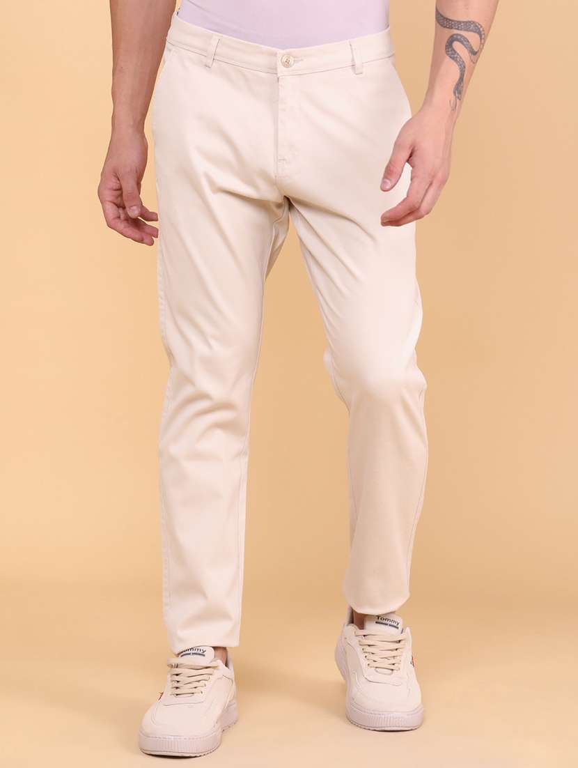 men solid mid rise chinos casual trouser