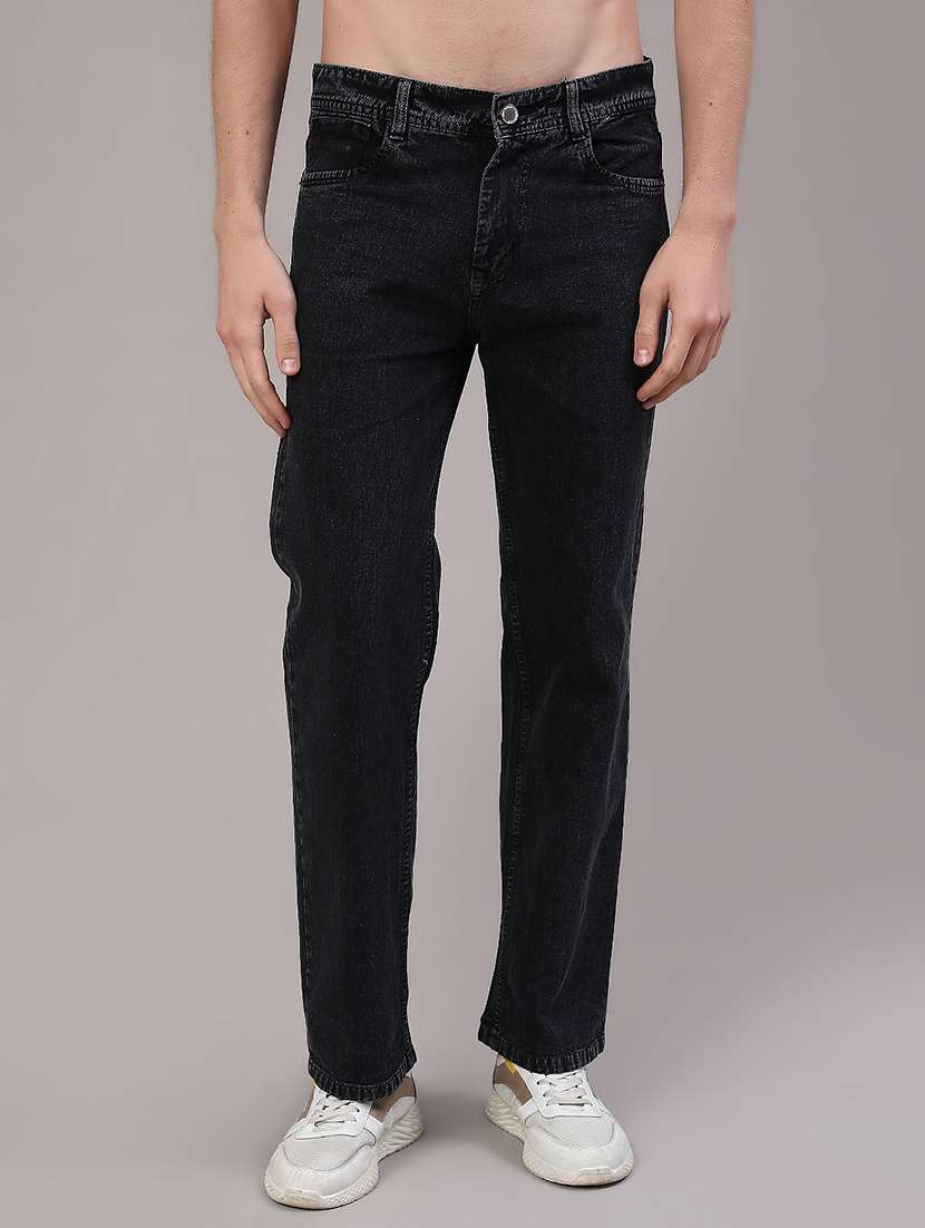 men plain mid rise full length straight jeans