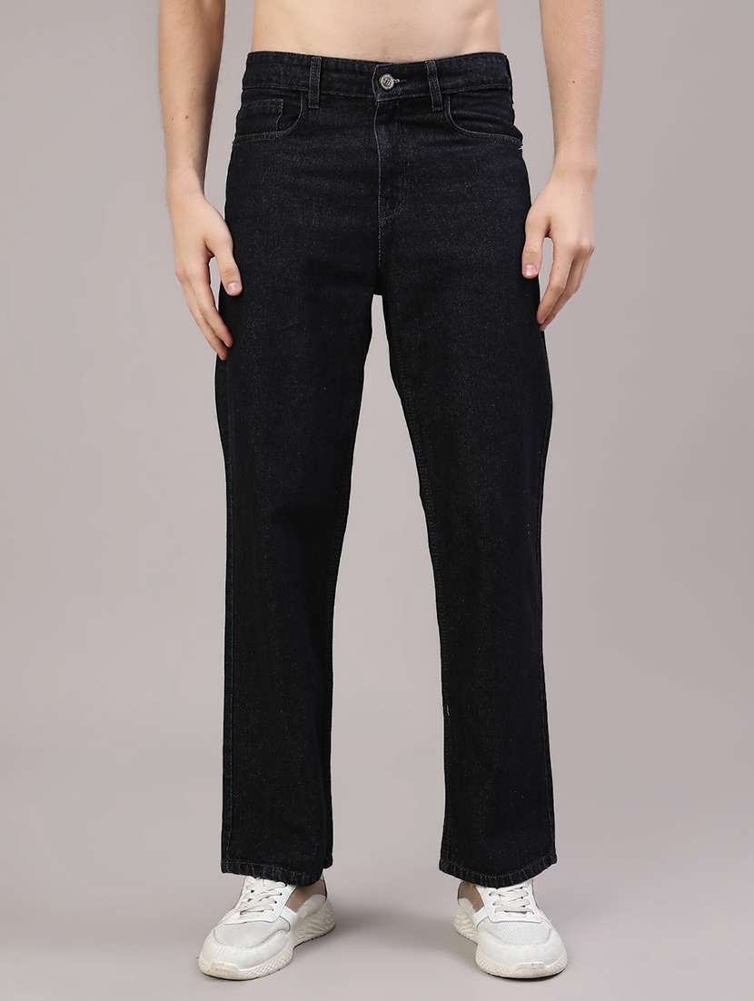 men plain mid rise full length straight jeans