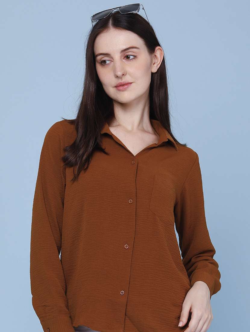 women solid  long sleeves casual shirt